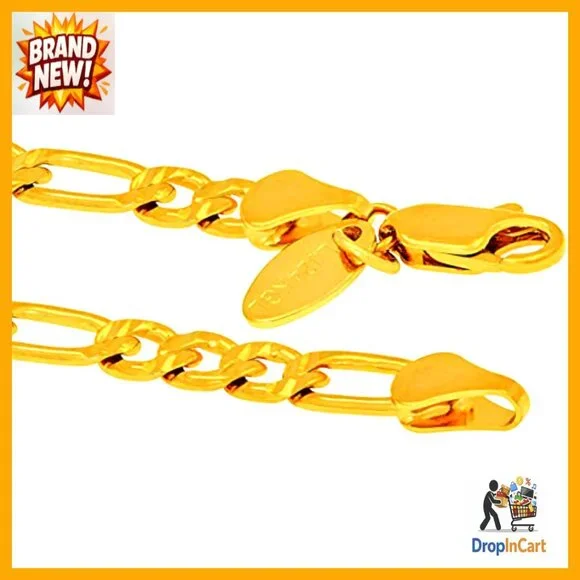 Gold Plated Anklet Swiss Diamond Cut Figaro Chain Elegant Minimal Chic